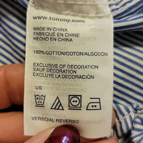 TOMMY HILFIGER BLUE AND WHITE PINSTRIPED DRESS SHIRT, SIZE 3T - Picture 6 of 6